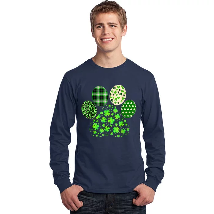 Irish Cute Dog Paw Clovers St Patricks Day Lucky Shamrock Tall Long Sleeve T-Shirt