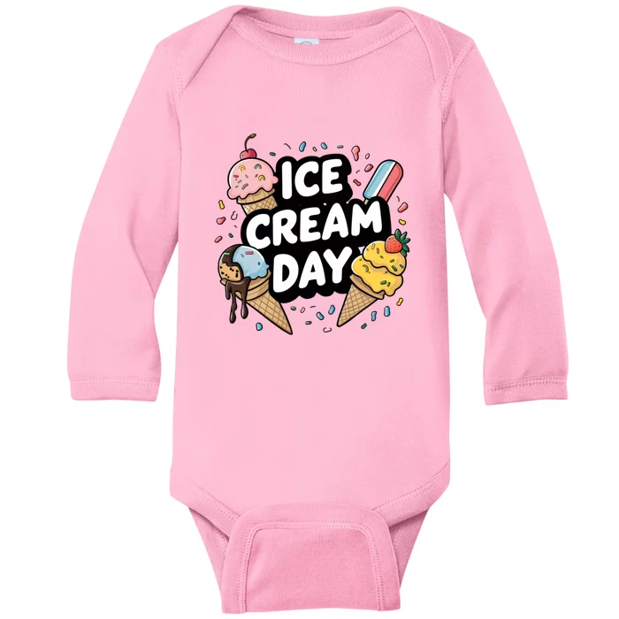 Ice Cream Day 2024 Ice Cream Ice Cream Gift Baby Long Sleeve Bodysuit