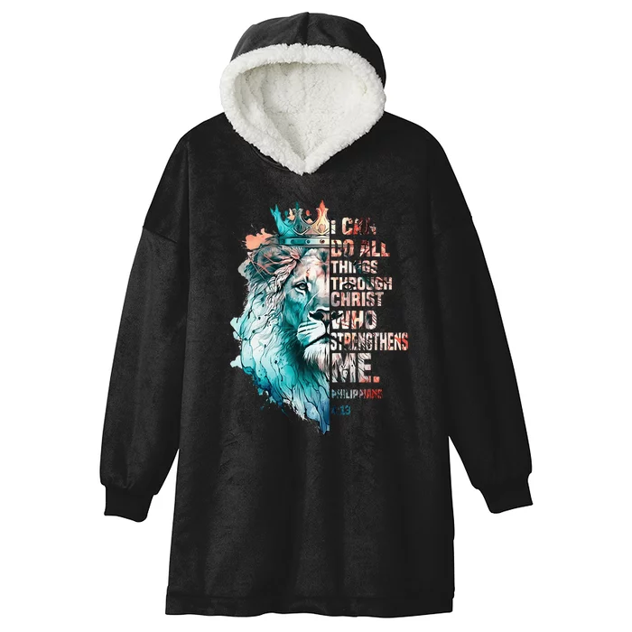 I Can Do All Things Through Christ Lion Faith Christian Hooded Wearable Blanket