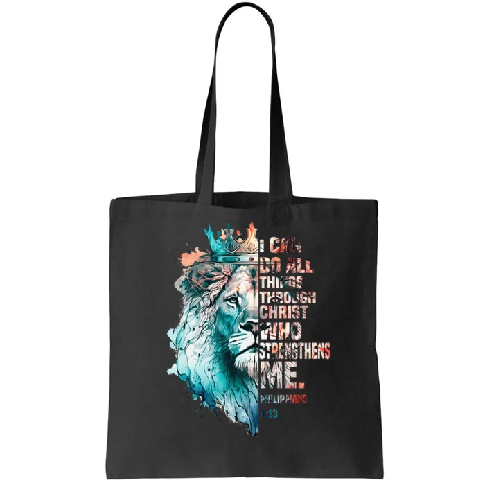 I Can Do All Things Through Christ Lion Faith Christian Tote Bag