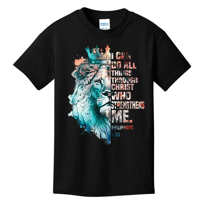 I Can Do All Things Through Christ Lion Faith Christian Kids T-Shirt