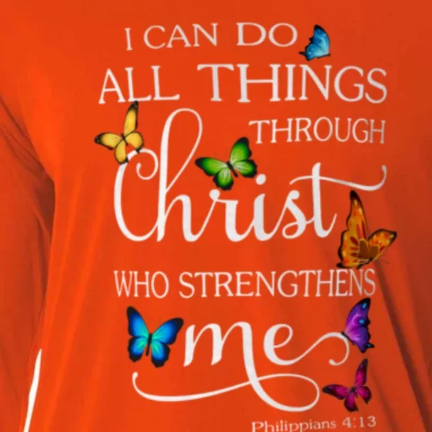 I Can Do All Things Through Christ Butterfly Art Religious Cooling Performance Long Sleeve Crew