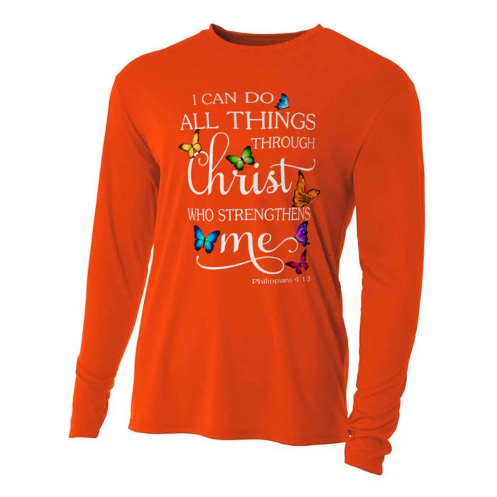 I Can Do All Things Through Christ Butterfly Art Religious Cooling Performance Long Sleeve Crew