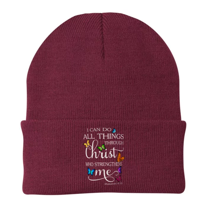 I Can Do All Things Through Christ Butterfly Art Religious Knit Cap Winter Beanie