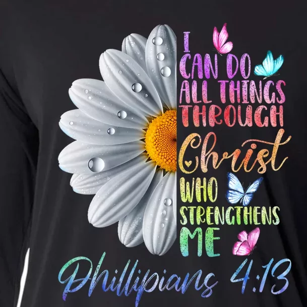 I Can Do All Things Through Christ Religious Butterfly Art Cooling Performance Long Sleeve Crew