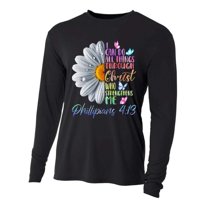 I Can Do All Things Through Christ Religious Butterfly Art Cooling Performance Long Sleeve Crew