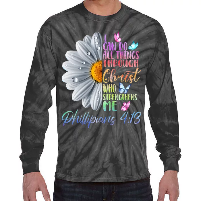 I Can Do All Things Through Christ Religious Butterfly Art Tie-Dye Long Sleeve Shirt