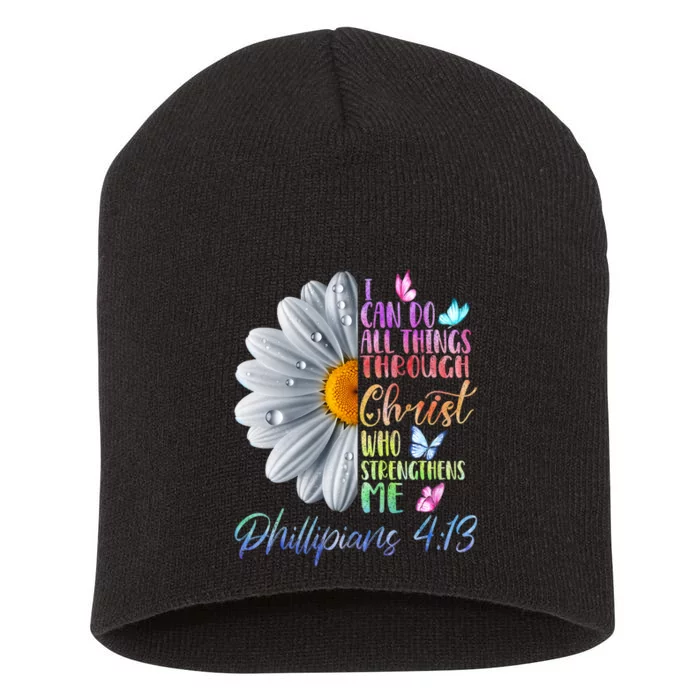 I Can Do All Things Through Christ Religious Butterfly Art Short Acrylic Beanie