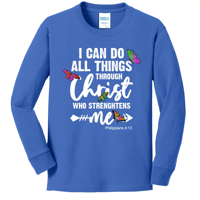 I Can Do All Things Christ Motivational Butterfly Faith Gift Kids Long Sleeve Shirt