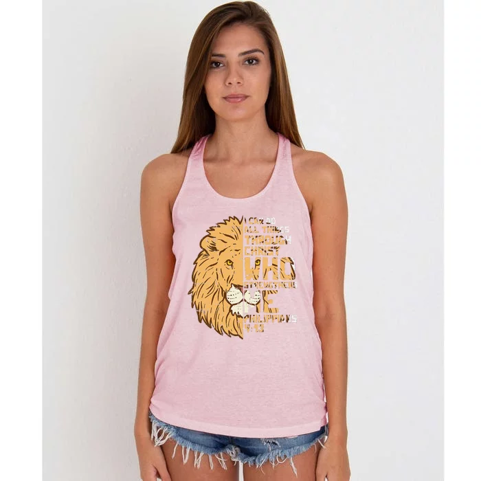 I Can Do Things Through Christ Lion Philippians 413 Gift Women's Knotted Racerback Tank