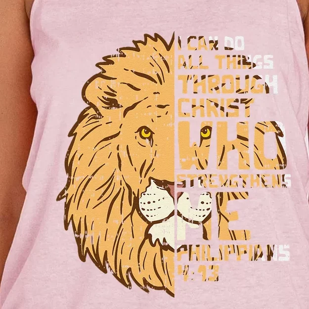 I Can Do Things Through Christ Lion Philippians 413 Gift Women's Knotted Racerback Tank