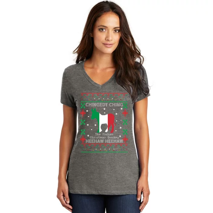 Italian Christmas Donkey Italy Ugly Christmas Women's V-Neck T-Shirt