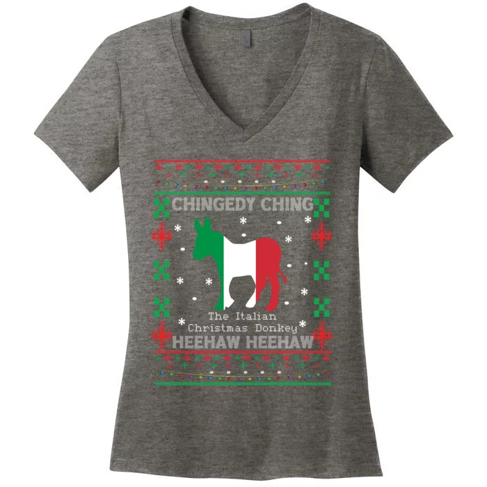 Italian Christmas Donkey Italy Ugly Christmas Women's V-Neck T-Shirt