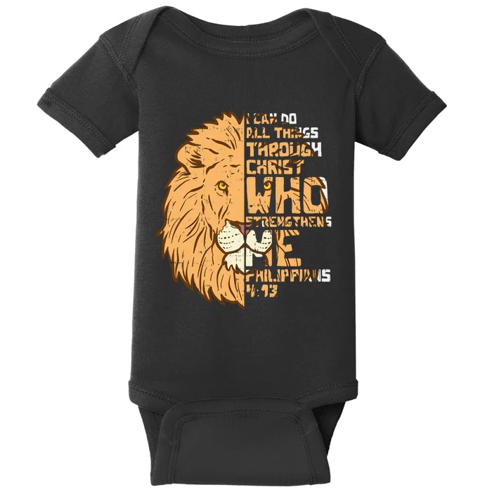 I Can Do Things Through Christ Lion Philippians 413 Gift Baby Bodysuit