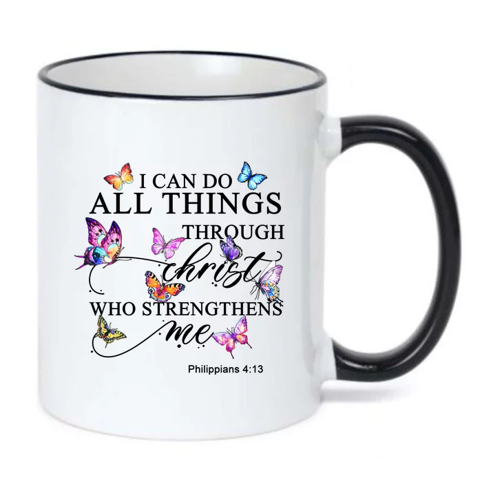 I Can Do All Things Through Christ Butterfly Art Religious TShirt Black Color Changing Mug