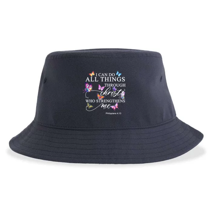 I Can Do All Things Through Christ Butterfly Art Religious TShirt Sustainable Bucket Hat