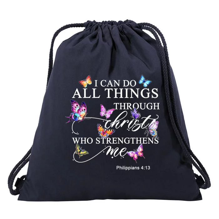I Can Do All Things Through Christ Butterfly Art Religious TShirt Drawstring Bag