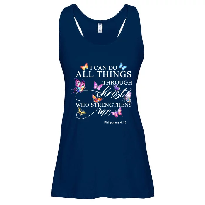 I Can Do All Things Through Christ Butterfly Art Religious TShirt Ladies Essential Flowy Tank