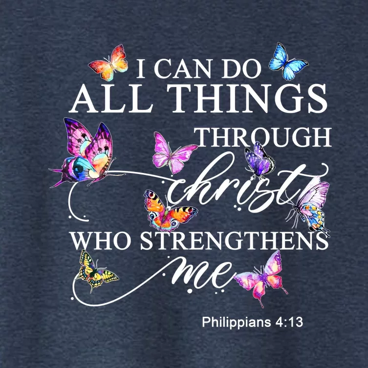 I Can Do All Things Through Christ Butterfly Art Religious TShirt Women's Crop Top Tee