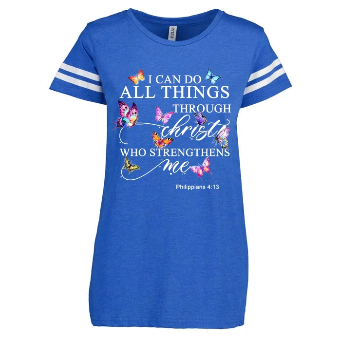 I Can Do All Things Through Christ Butterfly Art Religious TShirt Enza Ladies Jersey Football T-Shirt