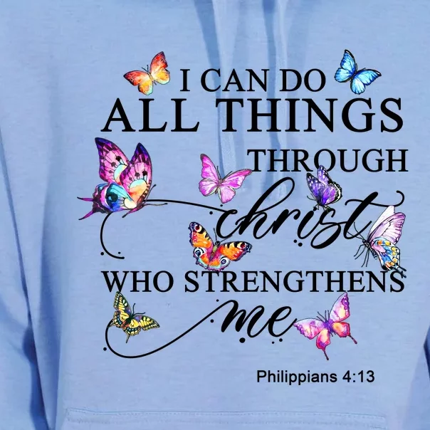 I Can Do All Things Through Christ Butterfly Art Religious TShirt Unisex Surf Hoodie