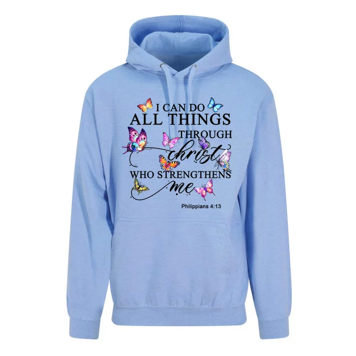 I Can Do All Things Through Christ Butterfly Art Religious TShirt Unisex Surf Hoodie