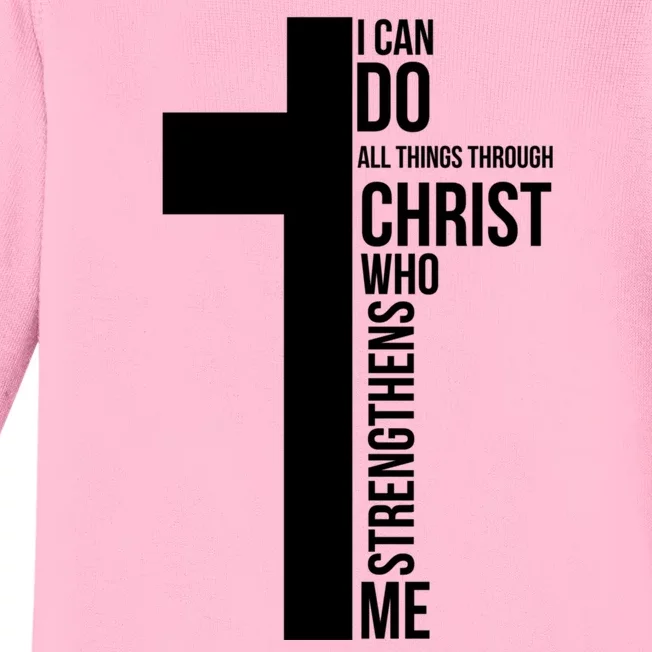 I Can Do All Things Through Christ Who Strengthens Me Cross Baby Long Sleeve Bodysuit