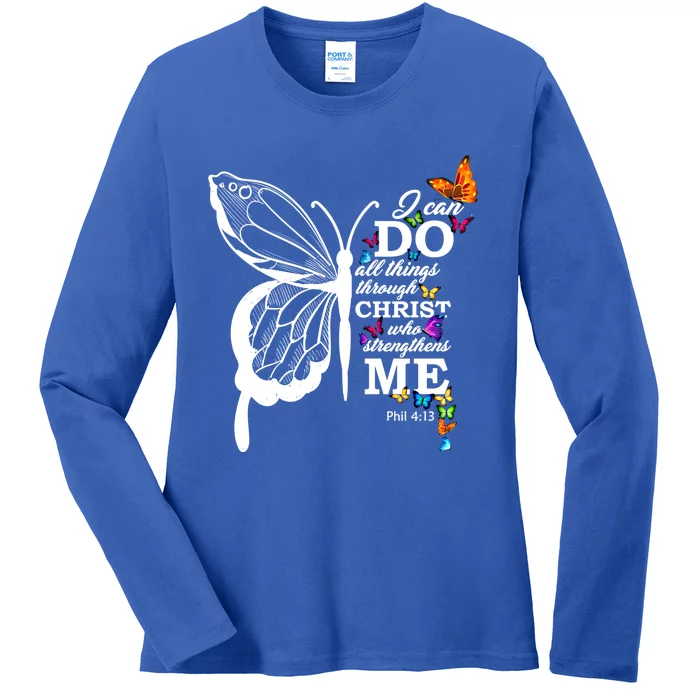 I Can Do All Things Through Christ Butterfly Art Religious Funny Gift Ladies Long Sleeve Shirt