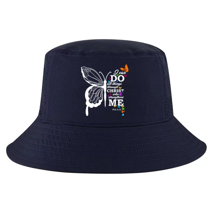 I Can Do All Things Through Christ Butterfly Art Religious Funny Gift Cool Comfort Performance Bucket Hat