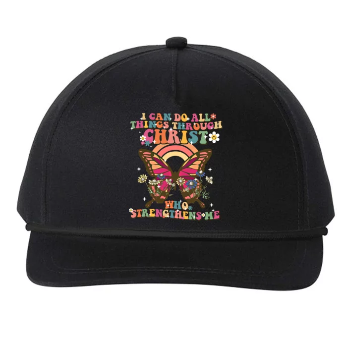 I Can Do All Things Through Christ Butterfly Retro Groovy Funny Gift Snapback Five-Panel Rope Hat