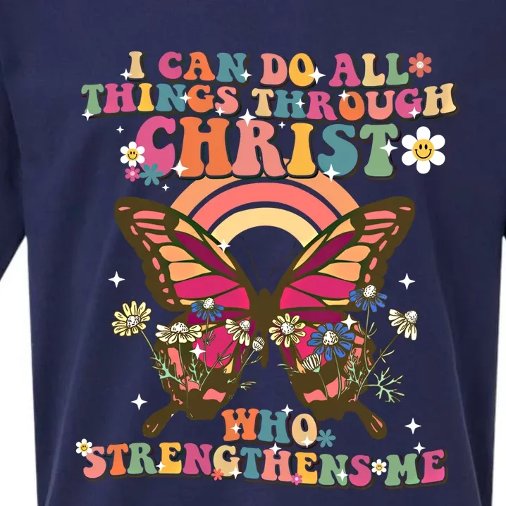 I Can Do All Things Through Christ Butterfly Retro Groovy Funny Gift Sueded Cloud Jersey T-Shirt