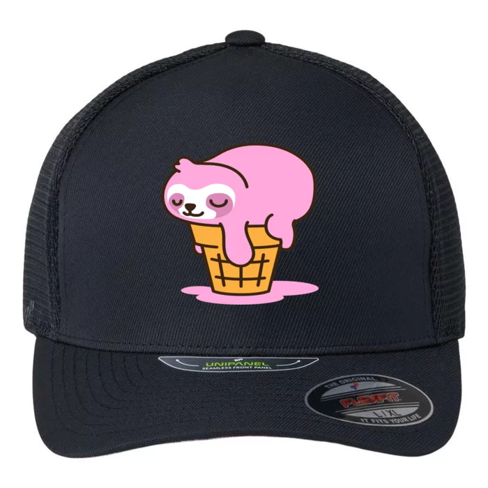 Ice Cream Sloth Cute Flexfit Unipanel Trucker Cap