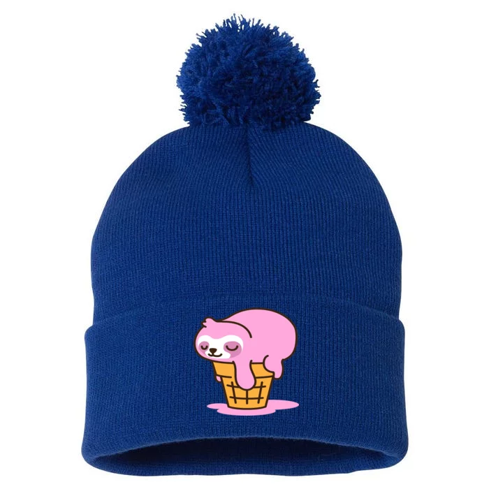 Ice Cream Sloth Cute Pom Pom 12in Knit Beanie