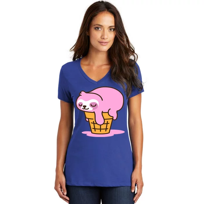 Ice Cream Sloth Cute Women's V-Neck T-Shirt