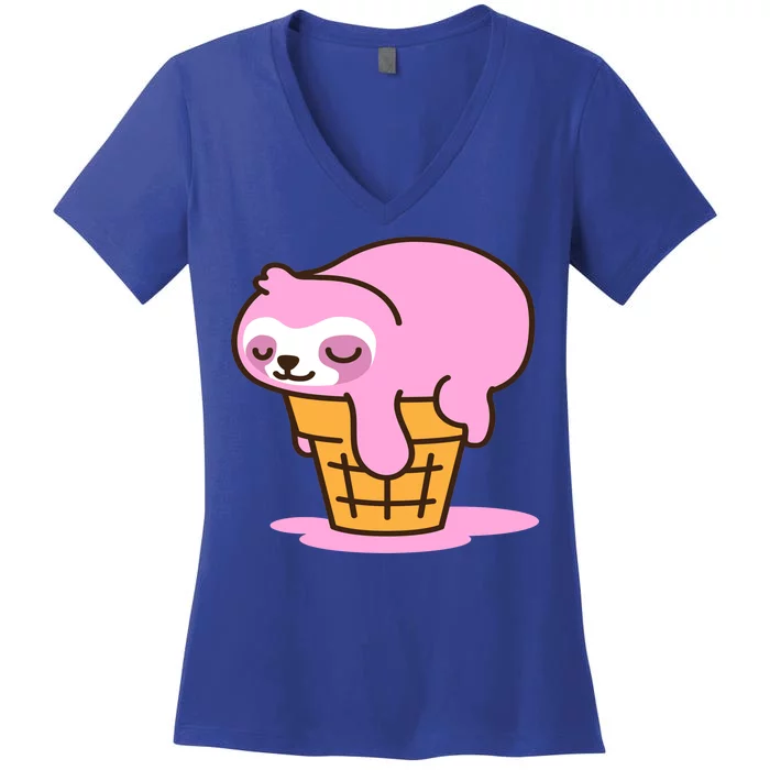 Ice Cream Sloth Cute Women's V-Neck T-Shirt