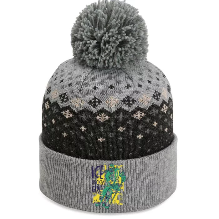 Ice Hockey Girl The Baniff Cuffed Pom Beanie