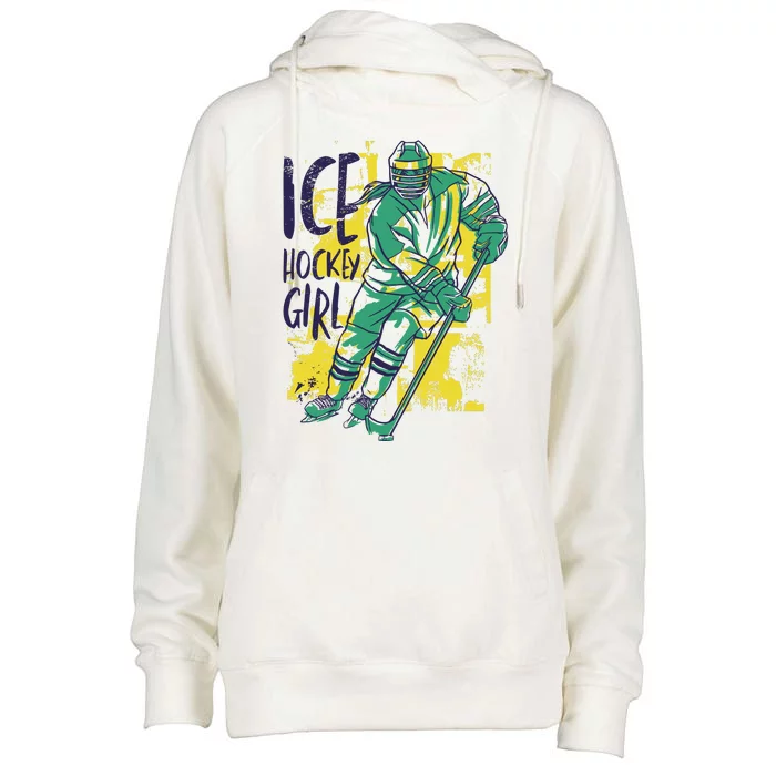 Ice Hockey Girl Womens Funnel Neck Pullover Hood