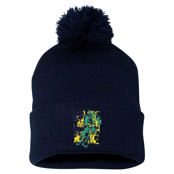 Ice Hockey Girl Pom Pom 12in Knit Beanie