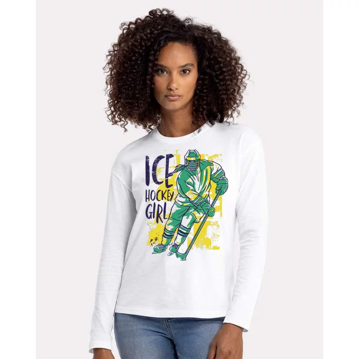 Ice Hockey Girl Womens Cotton Relaxed Long Sleeve T-Shirt