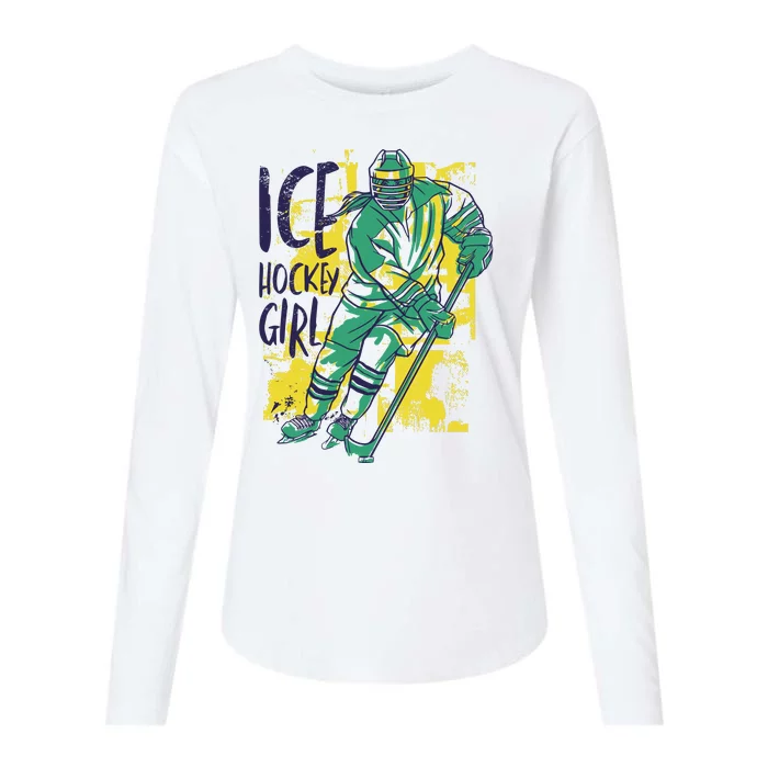 Ice Hockey Girl Womens Cotton Relaxed Long Sleeve T-Shirt