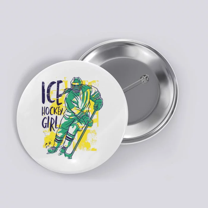 Ice Hockey Girl Button