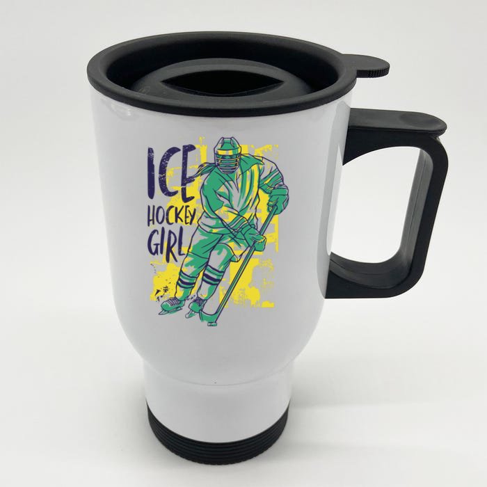 Ice Hockey Girl Front & Back Stainless Steel Travel Mug