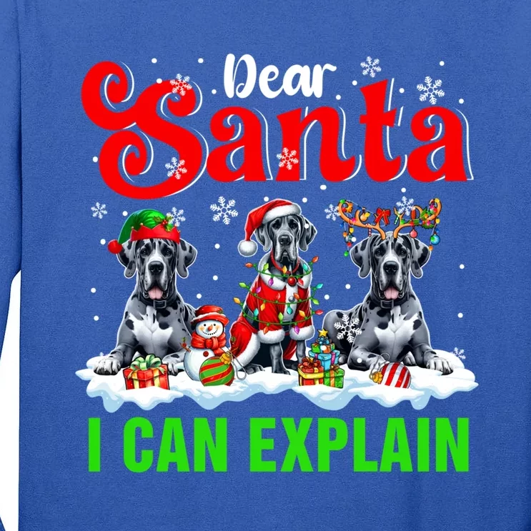 I Can Explain Xmas Three Santa Reindeer Elf Great Danes Gift Tall Long Sleeve T-Shirt