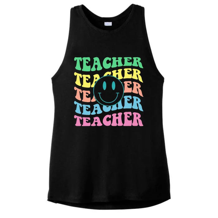 Inspirational Colorful Elementary School Retro Teacher Ladies Tri-Blend Wicking Tank