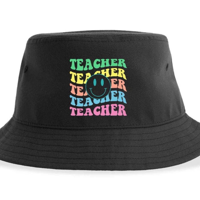 Inspirational Colorful Elementary School Retro Teacher Sustainable Bucket Hat