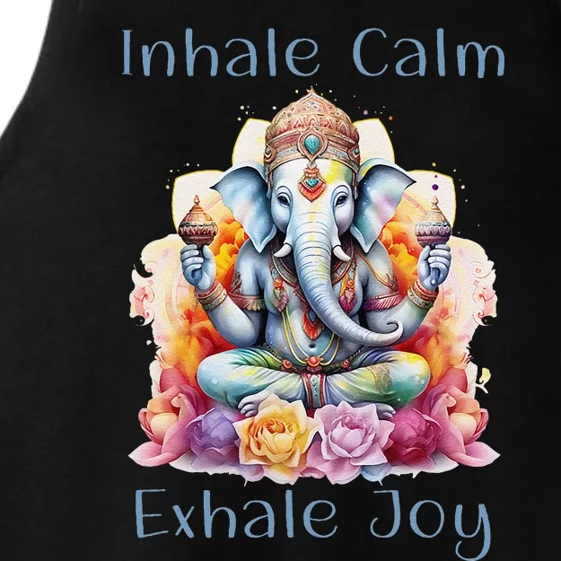 Inhale Calm Exhale Joy Yoga Buddha Elephant For Balance Ladies Tri-Blend Wicking Tank