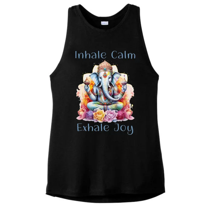 Inhale Calm Exhale Joy Yoga Buddha Elephant For Balance Ladies Tri-Blend Wicking Tank