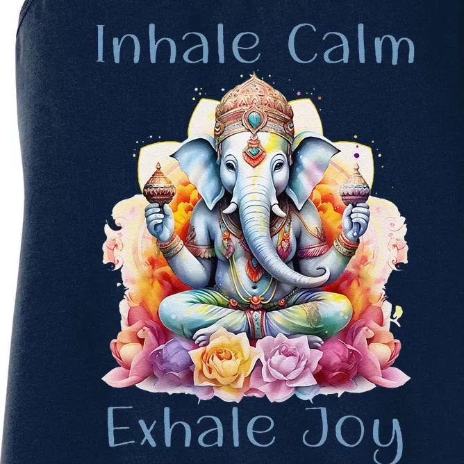 Inhale Calm Exhale Joy Yoga Buddha Elephant For Balance Women's Racerback Tank