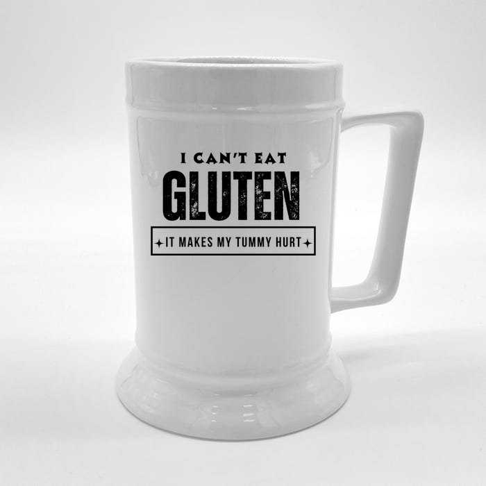 I Can't Eat Gluten It Makes My Tummy Hurt Gluten Intolerant Celiac Meme Front & Back Beer Stein