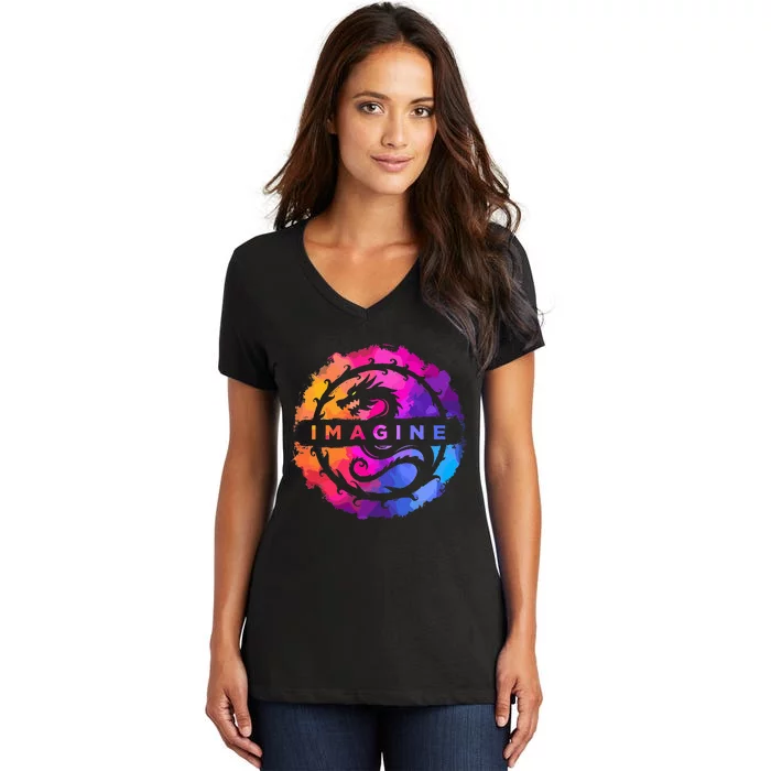 Imagine Colorful Fantasy Women's V-Neck T-Shirt